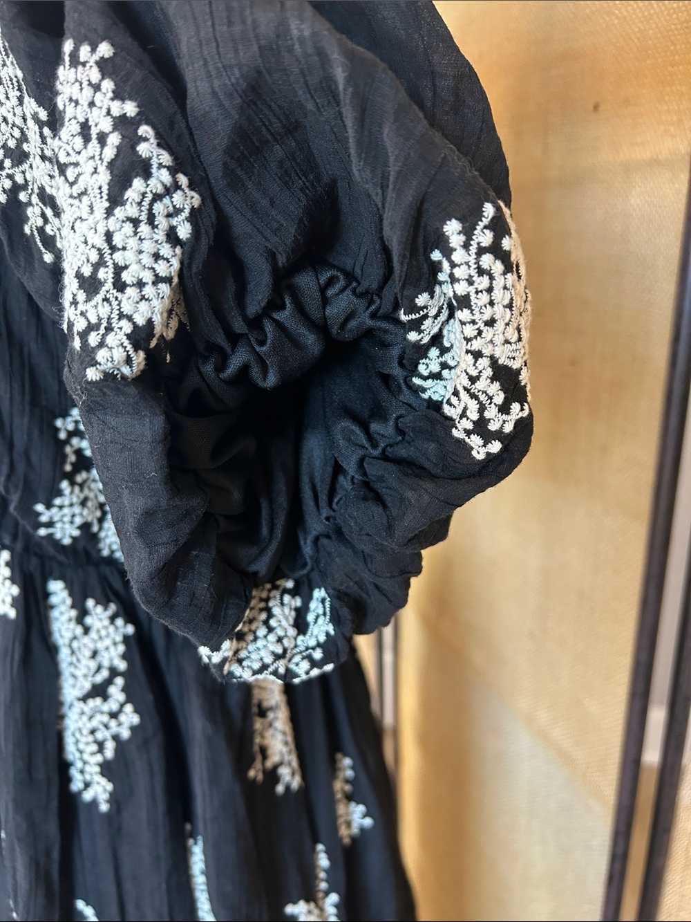 NWT Polagram Black Maxi Dress with White Floral Embroidery Puff Sleeves size S - Picture 3 of 16